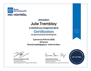 Diplôme de complétion de formation à l'École des dirigeants 